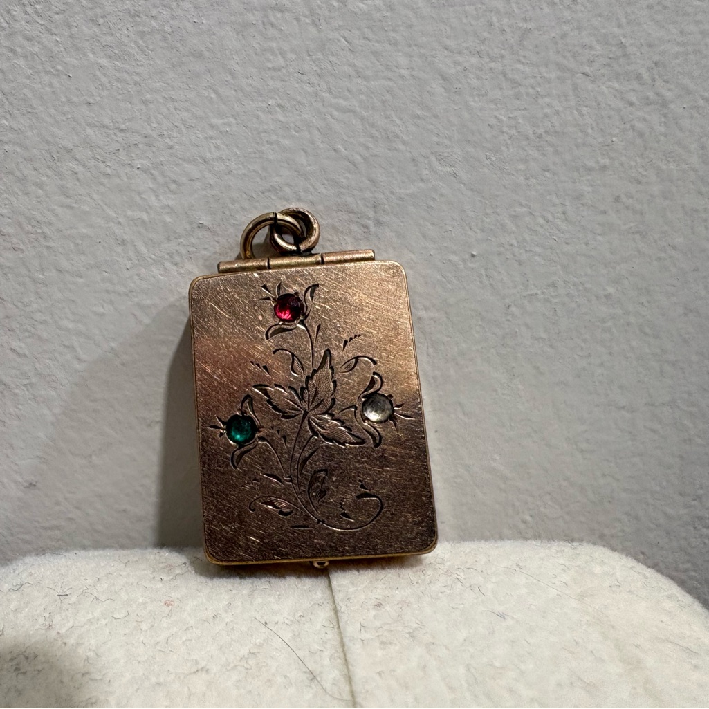 Antique Vintage Gold Filled Locket With Gem Accents Engraved Victorian